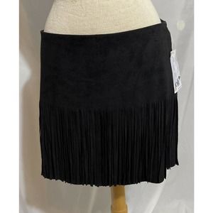 JOLT Misses 7 Black Faux Suede Fringed Skirt NWT